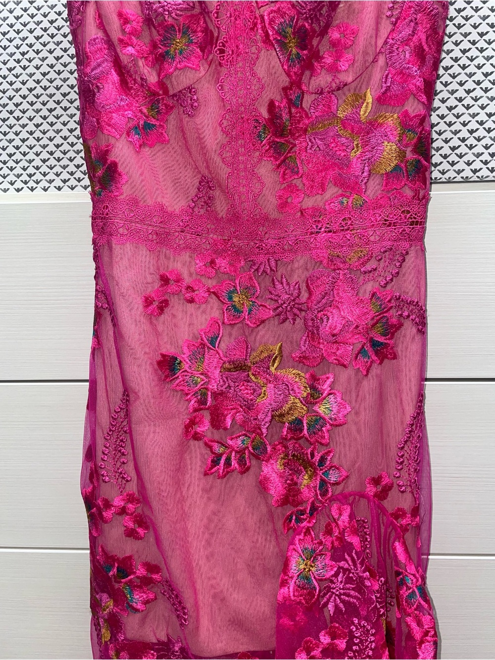 Bronx and Banco Fuchsia Floral Asymmetrical Lace Midi Dress - Picture 4 of 13